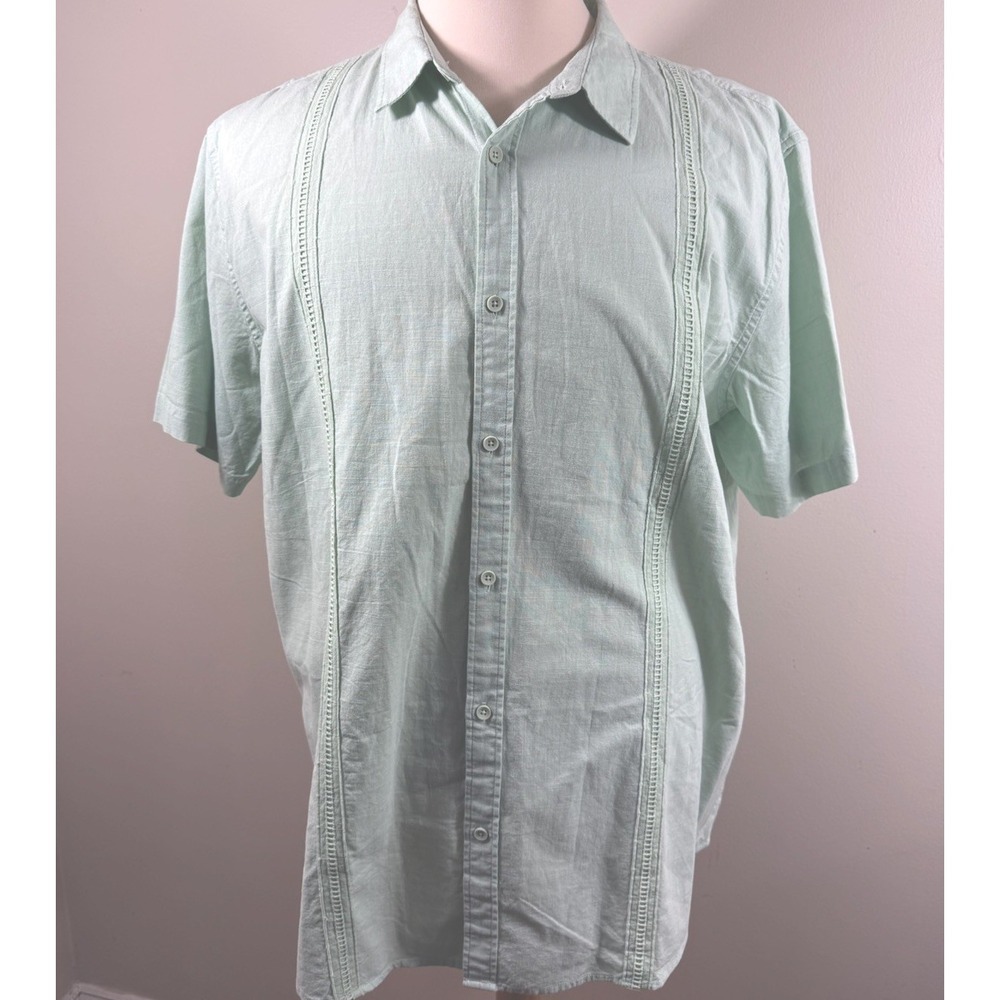 JEKAOYI Linen Blend Button Front Shirt Men's XXL Mint Green Guayabera